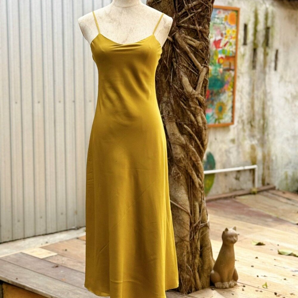 Chartreuse Satin Slip Dress Midi Elegant